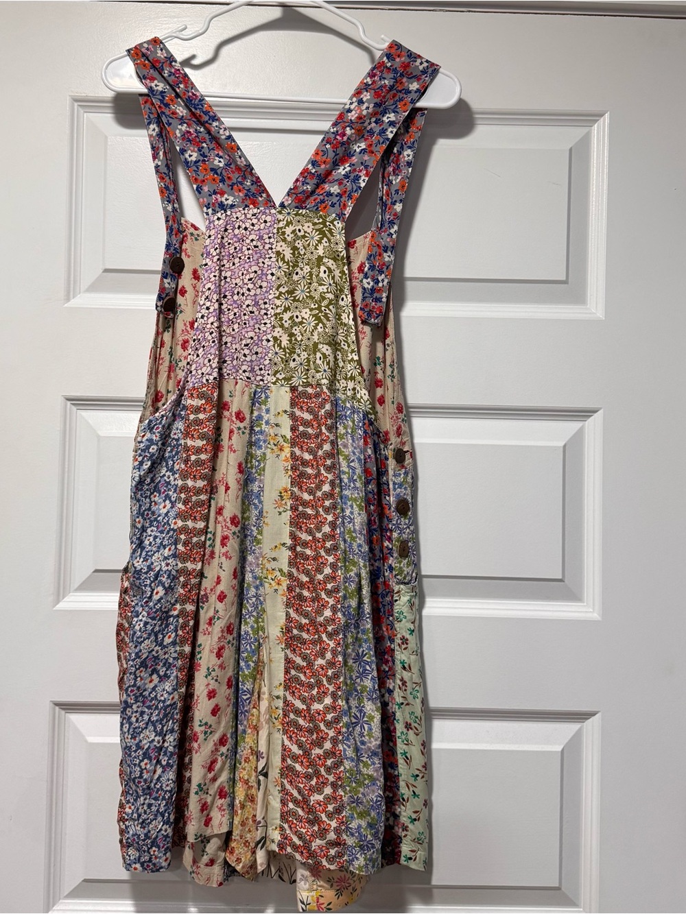 Blue Sky Patchwork Floral Overalls Shorts - Picture 8 of 13